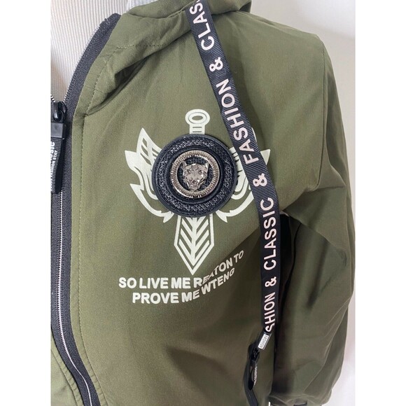 Liang Ying Ying Boy's Jacket Green Military Style Full Zip Fashion Size Medium - Picture 6 of 8
